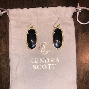 Elle Gold Drop Earrings In Black Opaque Glass